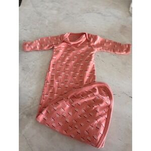 Tiny Kind Newborn Organic Cotton Floral Sleeper Gown Coral Pink Long Sleeve